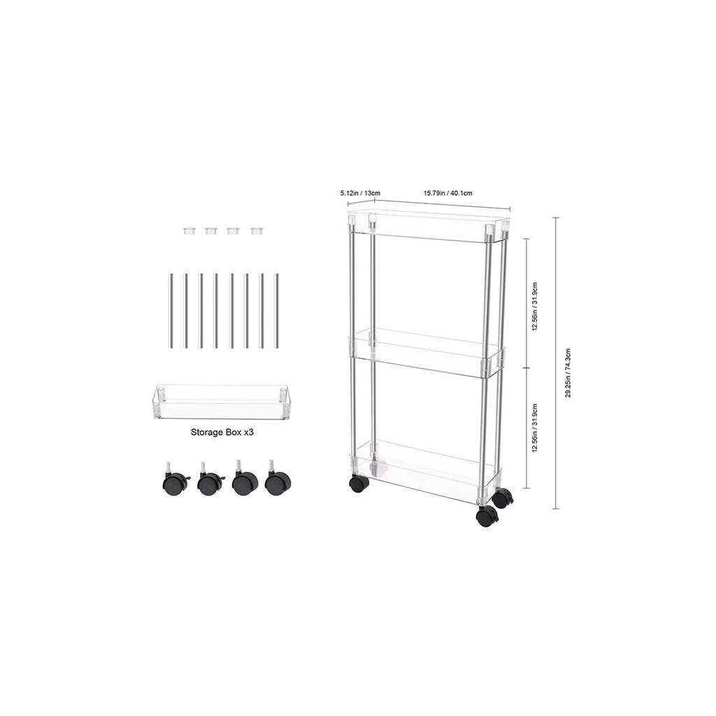 Chrome Clear Acrylic 3 Tier Cart