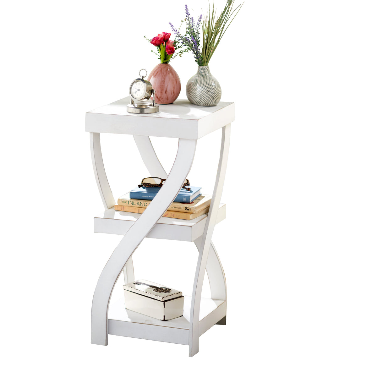 Distressed Twisted Wood Accent Table