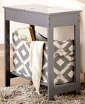 Narrow Wood Side Table with Flip-Top and Fabric Storage Bin