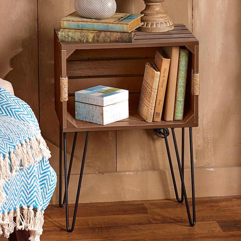 Rustic Wood-Like Crate End Table