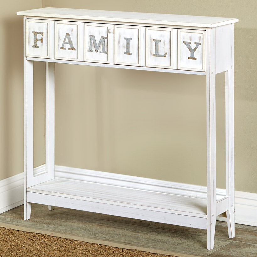 Rustic Wood Console Table with Galvanized Family Sentiment