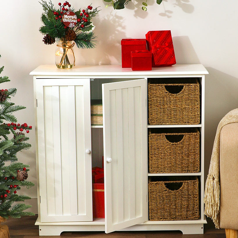 Beadboard Wooden Storage Cabinet for Kitchen or Entryway
