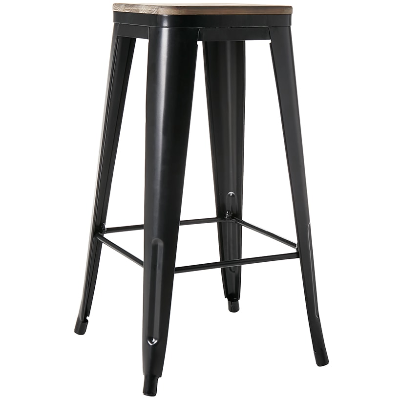 Backless Metal Barstool with Wood Square Seat - 24"H or 30"H