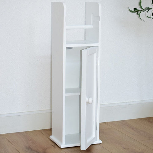 Bathroom Storage Unit with Cupboard and Toilet Paper Dispenser