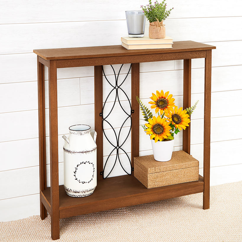 Decorative Wood-Like Console Table or Matching Shelf with Metal Scroll