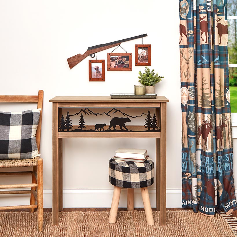 Lodge Wood Console Table with Metal Bear Accents