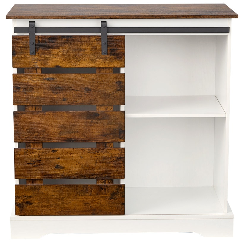 Two Tone Slidling Door Storage Cabinet with Shelves 31.5"H