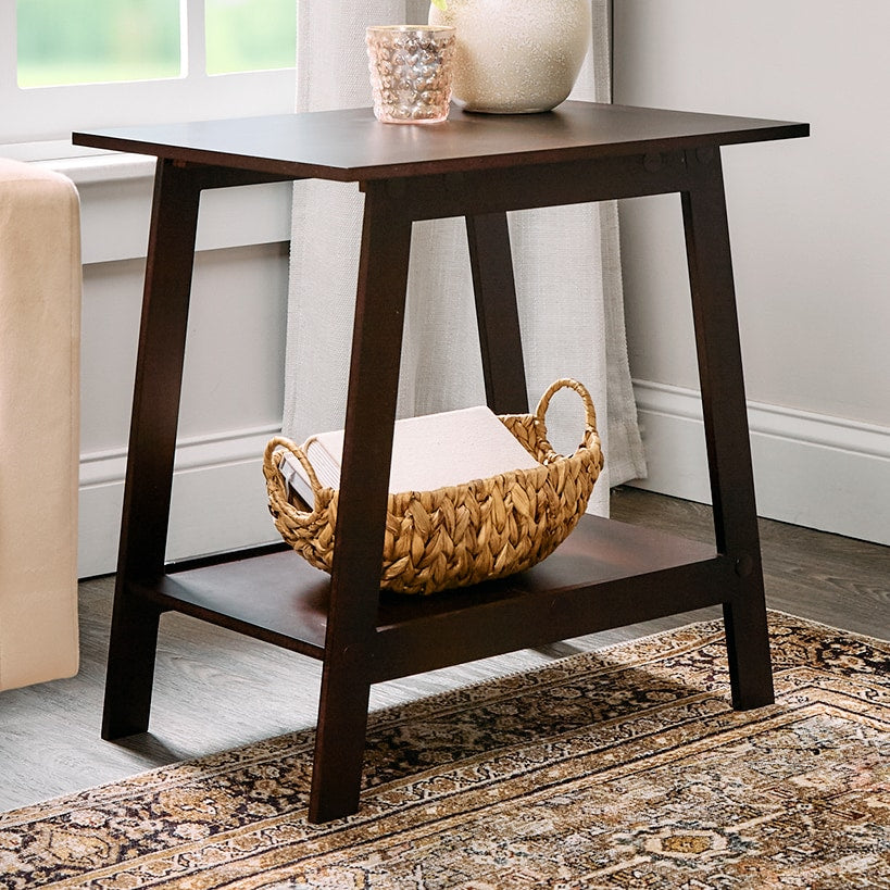 Wood Rectangular 2-Tier Accent Side Table