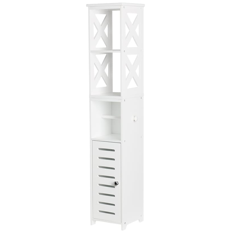 Bathroom Storage Unit with Toilet Paper Dispenser, 2 Shelves, and Cupboard